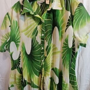 Rene Margo Green Leaf Print Button-Up Blouse Size XL (D)